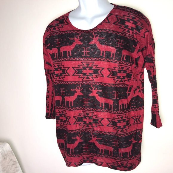 Signature Studio Red Black Aztec Pattern Sweater M - Picture 1 of 13